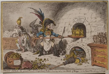 Tiddy-Doll the great French Gingerbread-Baker, drawing out a new Batch of Kings, 1806